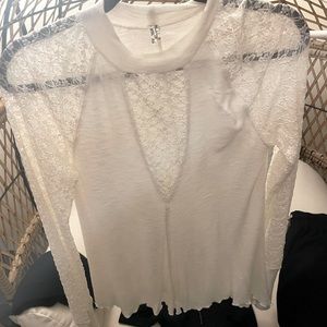 Free people long sleeve lace top ivory cream size Large